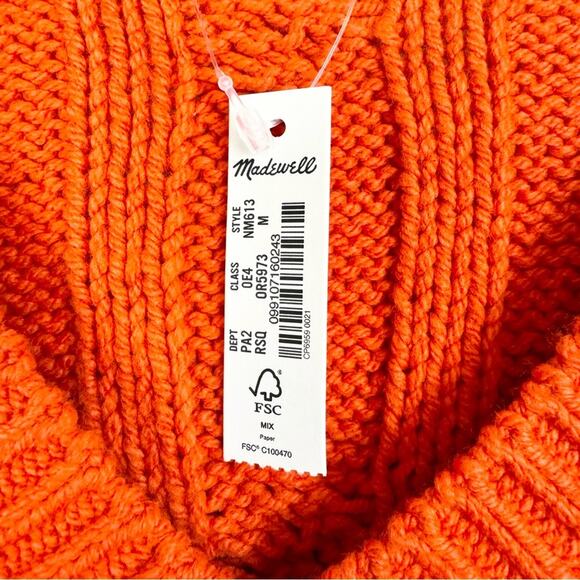 NWT Madewell Women's Cable Knit Fisherman Sweater in Roasted Squash Orange - Picture 10 of 13